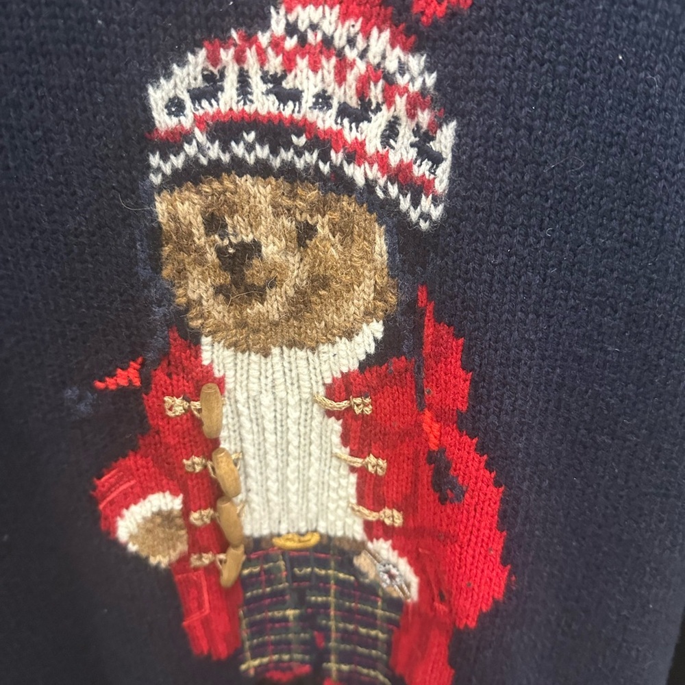 Polo by Ralph Lauren Navy Sweater with Festive Bear - Picture 3 of 5